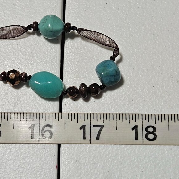 Boho Turquoise Beaded Brown Ribbon Necklace Southwest Fashion Jewelry Women - Picture 5 of 5